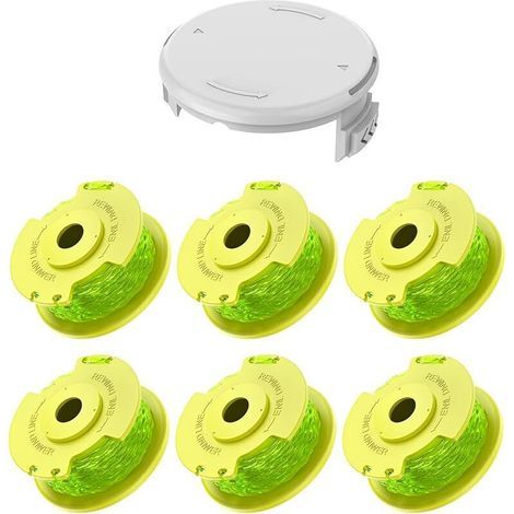 7 Pack Bobine Fil Coupe Bordure remplacements pour Ryobi One + AC14RL3A 18v 24v 40v Coupe Bordures, Bobine Ø 2mm, Longueur 3,3m (6 Fil Coupe Bordure,1 Couvercle) (1/5)