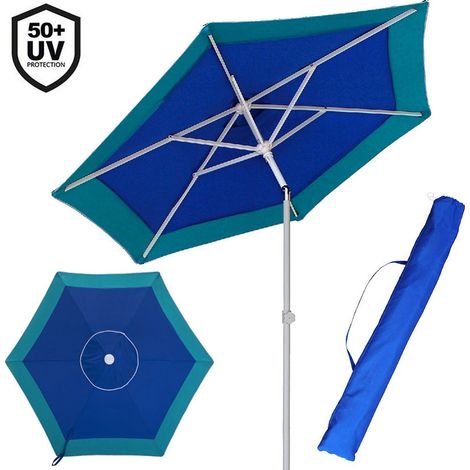 TRADE SHOP - Ombrellone Mare Spiaggia Giardino Acciaio Grande 210cm Turchese Blu Con Custodia - (1/5)