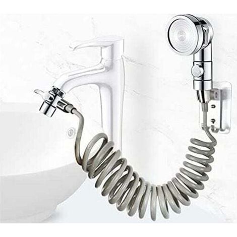 Ensemble de pommeau de douche pour lavabo de salle de bain, douchette de salle de bain, tuyau rétractable, idéal pour laver vos cheveux ou nettoyer votre évier (sans robinet) (argent) (1/5)