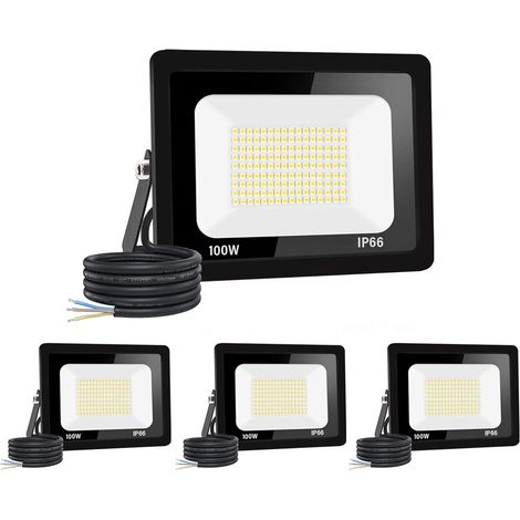 【4PCS】100W Projecteur LED Exterieur 10000LM IP66 Imperméable spot led exterieur Super Brillant Eclairage Extérieur Blanc Chaud(3000k) Sécurité spot led pour stades, usines, Parking, garage, jardi