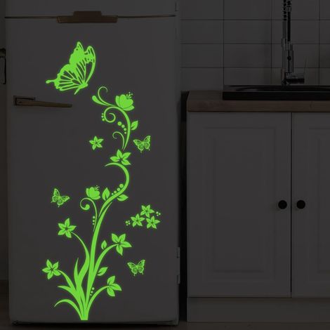 Lot de 2 stickers muraux phosphorescents étoiles papillons et fleurs décoration pour chambre d'enfant et bébé (1/5)