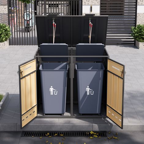 Mülltonnenbox, can hold two trash cans (120-240 liters), with ventilation holes, trash storage compartments,Abschließbar, Zwei Türen