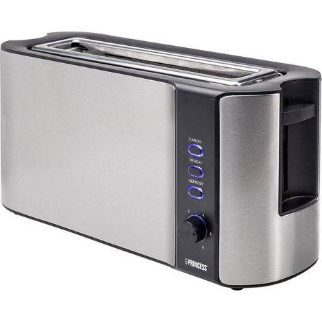 [GEBRAUCHT] B-Ware Princess Langschlitztoaster Edelstahl mit Brötchenaufsatz 1000W Schwarz 37,8cm (1/2)