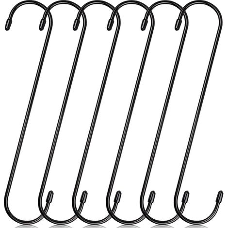 JatilEr S Lot de 6 grands crochets de 22,4 cm - Anti-rouille - Noir - Crochets de cuisine - Grande capacité de charge - Crochets pour tringle à vêtements pour suspendre des nichoirs à oiseaux, des (1/5)