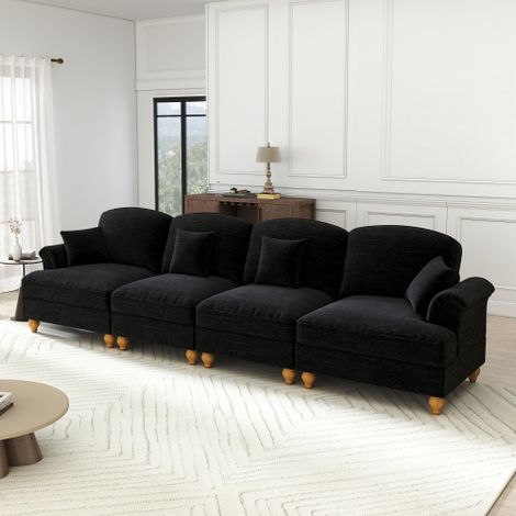 Elegantes großes 4-Sitzer Sofa im Mid-Century-Stil aus Chenille mit Trichter-Armlehnen, abnehmbarer Rüschenschürze & spindelförmigen Beinen – Komfortables Wohnzimmer-Sofa,Schwarz
WL