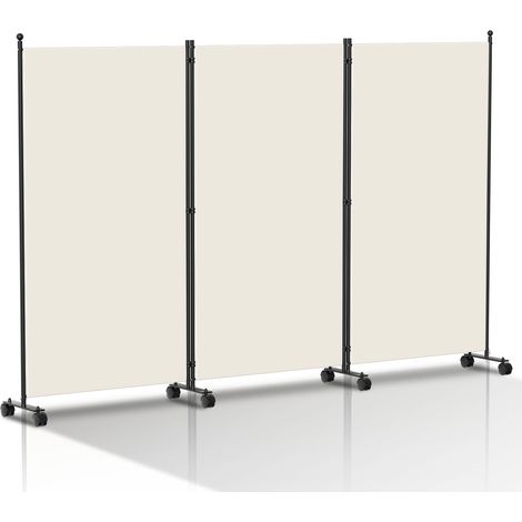 Wolketon Paravent avec roulettes séparateur de pièce Cloison Paravent écran de confidentialité Écran pour Jardin Beige 263x181 cm