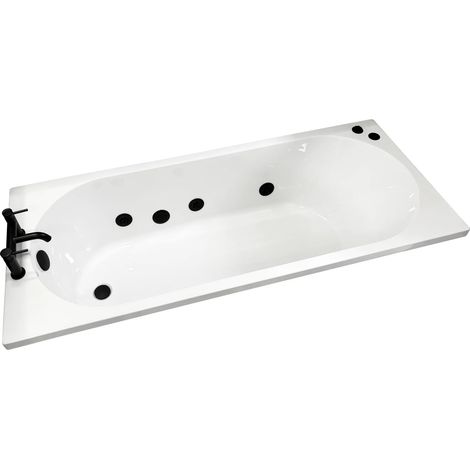 Whirlpool Bath Black Jets 1700 x 700mm Slim Rim Single Ended Round 6 or 11 Jets, 6 Jets