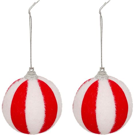 Déco Sapin Lot de 2 Boules de Noël rayées Rouge et Blanc Neige D 6 cm - Feeric Christmas (1/2)