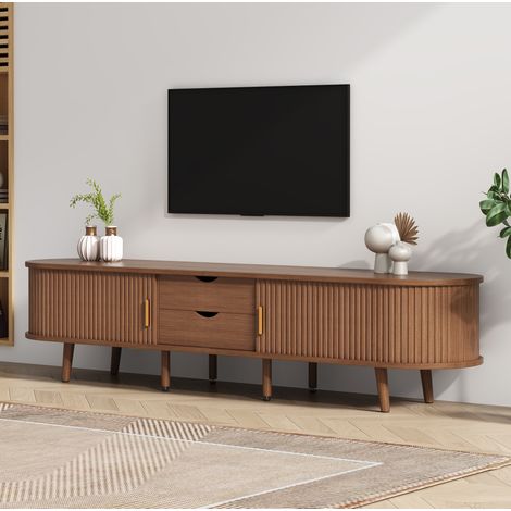 Meuble TV bas 175 x 40 x 42 cm, MDF effet bois noyer, 2 tiroirs, 2 portes coulissantes (1/5)