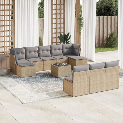 Salon de jardin 11 pcs avec coussins beige résine tressée (1/3)