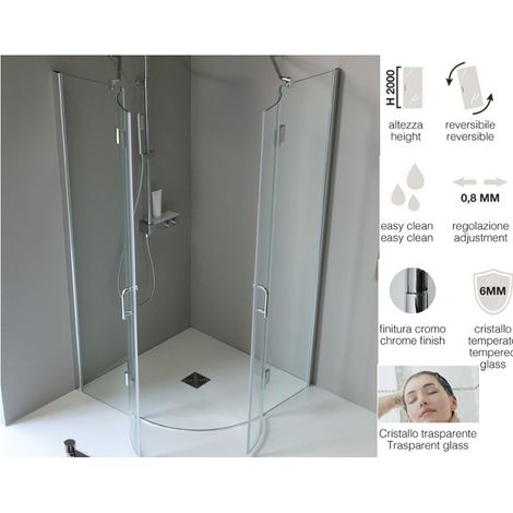 Box doccia TVB61 semicircolare in cristallo 6 mm. cm. 80x80 R=55 (1/2)