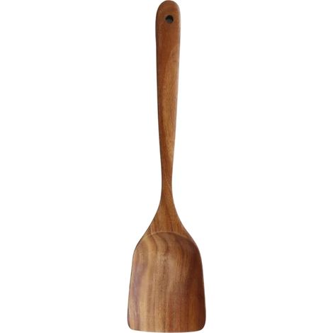 spatule en bois massif verni teck, cuillère en bois pour sautés et soupes, ensemble de spatules en bois (1/5)