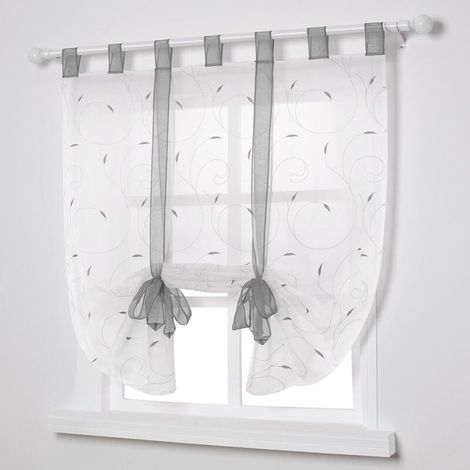 Grauer, bestickter Tüllvorhang 60 x 140 cm (ohne Stange), ideal für Schlafzimmer, Küche und Balkon (1/5)