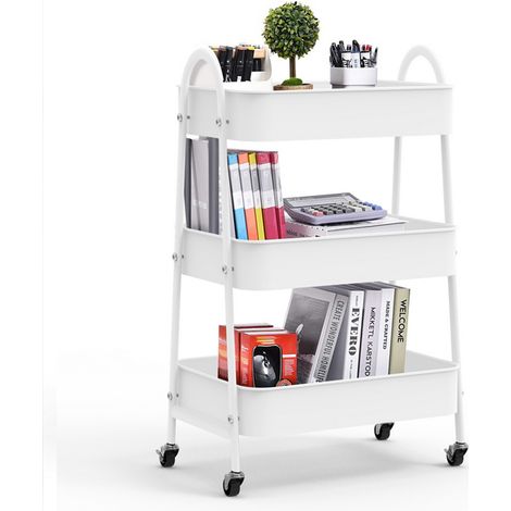 Carrello da cucina con ruote, carrello da portata a 3 ripiani, con maniglia, 43x30x76,5 cm, bianco (1/5)