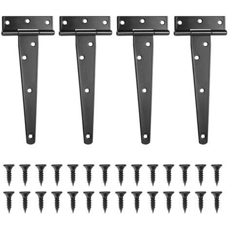 Lot de 4 Charnières en T, Noires Charnière Porte de Grange, Charnières de Portes, Charniere Plate Inox pour Portails, Abris de Jardin, Placard - 6 Pouces (1/5)