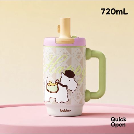 Isolierter Kaffeebecher  Auslaufsicherer Becher mit Strohhalm, großes Fassungsvermögen und hübsches Design für Frauen – ideal für Büro, Getränke und Reisen, rosa Deckel (1/5)