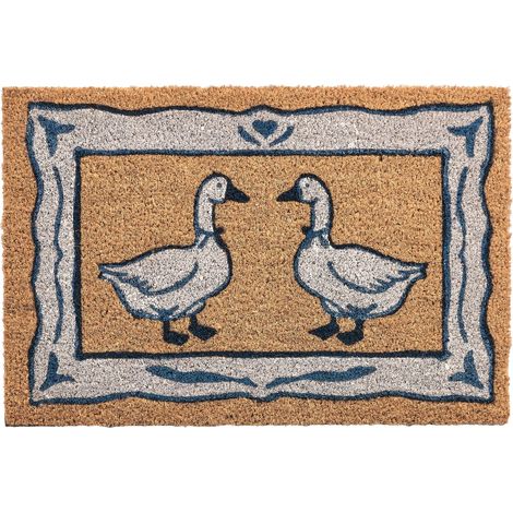 Paillasson en Fibre de Coco 40 x 60 cm Dessous en PVC Antidérapant Motif Vintage Naturel Izara (1/5)
