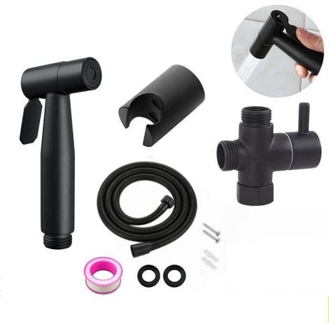 Pulvérisateur Main Portable Acier Inoxydable - Robinet T Vanne G1/2" + Tuyau 1,5m + Support (Noir)