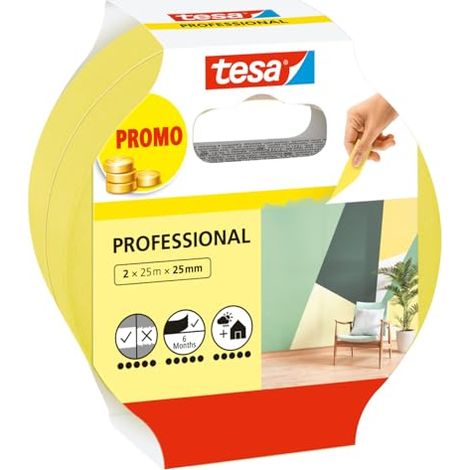 Tesa Professional Cinta de Enmascarar Amarilla 50 Metros