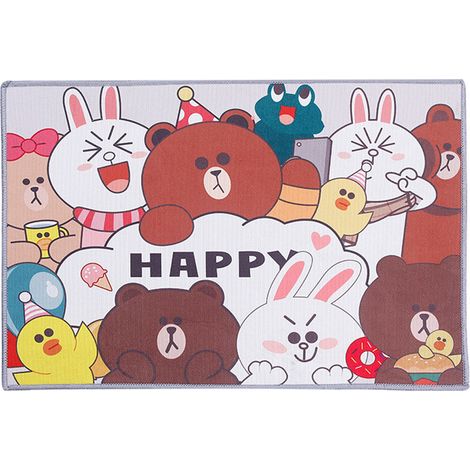 Tapis de sol antidérapant en velours cristal, motifs animaux joyeux pour chambre ou salle de bain (1/4)