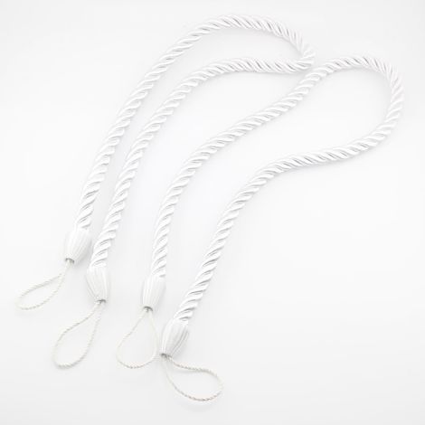 Embrasses à Rideaux Décoratifs en Corde Tressée, Blanc, 65 cm x 10 mm, Lot de 4 Cordons pour Attache et Décoration de Rideaux, Blanc (1/5)