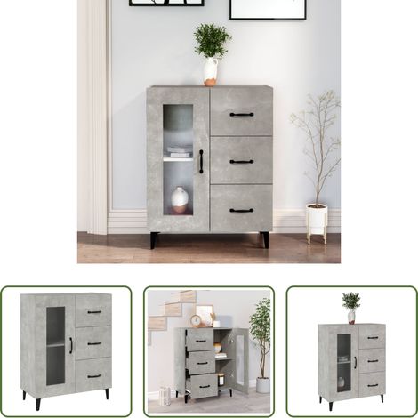 vidaXL Armoire vitrée - Buffet gris béton 69,5x34x90 cm bois d'ingénierie (1/5)