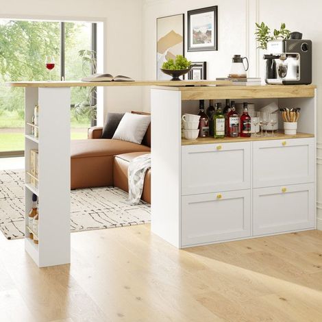 Table haute - 105 x 39 x 102 cm - Rotative 360° - 4 tiroirs - MDF blanc (1/5)