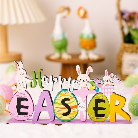 Rabbit - Carrot - Easter Decoration - Wooden Tabletop Ornament - Farmhouse Style - 1 Piece (1/5)
