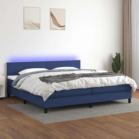 Cama box spring con colchón y LED tela azul 200x200 cm (1/5)