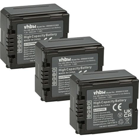 vhbw 3x Akku Ersatz für Panasonic VW-VBG070, VW-VBG130, VW-VBG260 für Videokamera Camcorder (1000 mAh, 7,2 V, Li-Ion) + Infochip (1/5)