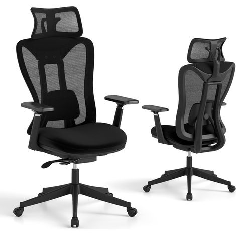 Sedia da scrivania per lavoro girevole regolabile con supporto lombare regolabile, Sedia ergonomica da ufficio in rete Nero (1/3)