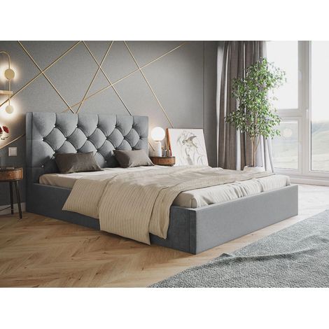 Lit rembourré avec rangement 120x200 velours gris clair Selva (1/5)