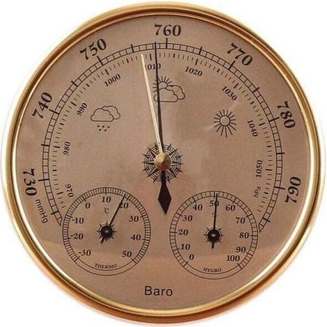 Station Météo Analogique - Baromètre Thermomètre Hygromètre - Bois Massif Aluminium Magnésium - Intérieur Extérieur - 1 Pièce (1/4)
