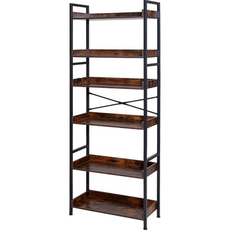 Étagère Bibliothèque Vintage 6 Niveaux, Échelle en Métal, Organisateur à Livres, pour Salon, Chambre, Cuisine, Bureau, Marron Rustique (1/5)