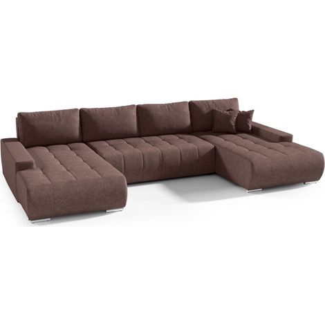 Wohnlandschaft Sofa mit Schlaffunktion VOGAR Stoff Aston Braun (1/4)