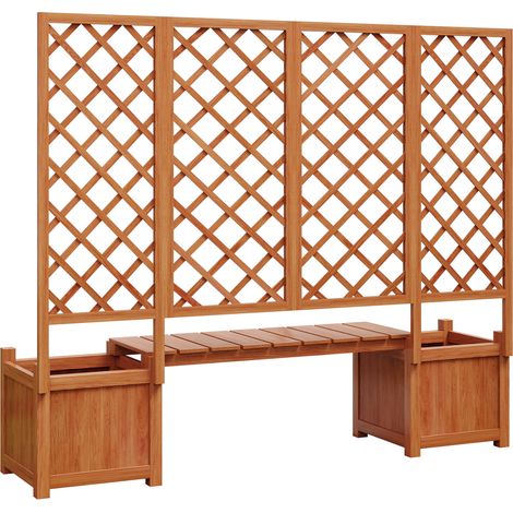 Jardinière en bois massif d'épicéa avec treillis et siège, pot de fleurs brun pour terrasse et jardin (1/5)