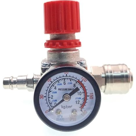Régulateur de pression pneumatique 1/4" - Vanne de régulation avec raccord - 120 PSI / 12 bar - Accessoire compresseur d'air (1/5)