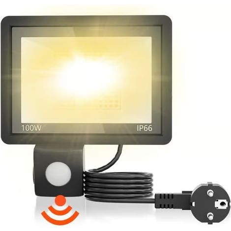 Éclairage de sécurité extérieur UISEBRT 100W Détecteur de mouvement IP66 Blanc chaudCadeau super (1/4)