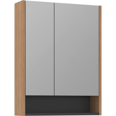 Mobile da bagno con specchio "Ricato 60" - 60 x 16 x 78 cm - Noce (1/4)