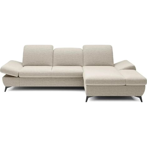 LIVIA - Canapé d'angle convertible tissu chiné 4 places - Beige - Gauche