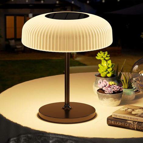 Lampe Table LED Solaire IP44 Tactile USB-C Extérieur Intérieur Batterie intégrée avec recharge USB-C et commande tactile, lumière élégante pour balcon, jardin ou intérieur (1/5)