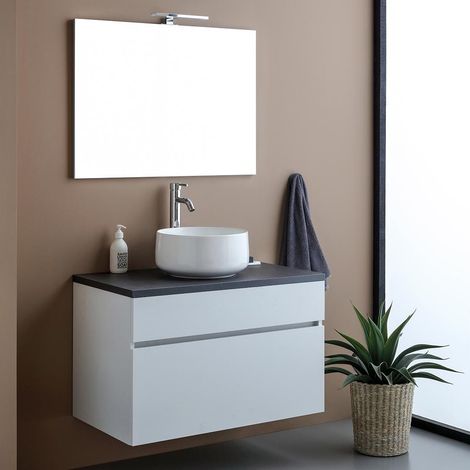 Mobile Bagno Sottolavabo 80Cm Sospeso Moderno Bianco E Antracite Sole