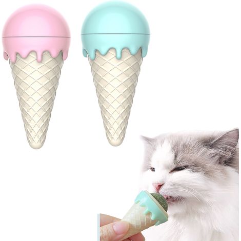 Lot de 2 balles à l'herbe à chat en forme de glace, à fixer au mur. Balle adhésive à bille, jouet à mâcher à la menthe pour chat, idéal pour nettoyer les dents, jouer, soulager l'anxiété et éliminer l (1/5)