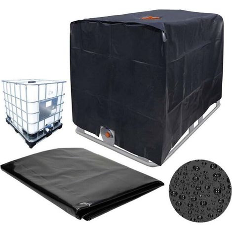 Funda para depósito IBC de 1000 L – Tejido Oxford 210D resistente – Protección UV y contra algas – Dimensiones: 120 x 100 x 116 cm – Color: Negro (1/5)