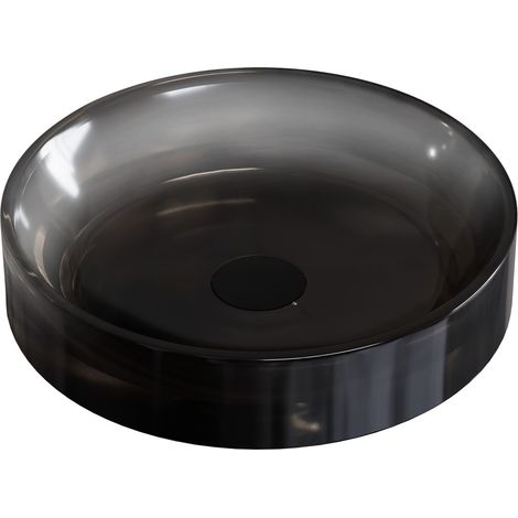 BERNSTEIN - Lavabo redondo transparente negro en resina sintética sobre mueble de baño NT2430G - Diámetro 42cm - Sin desagüe