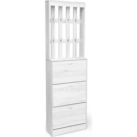 Schuhschrank mit Garderobe Gaia, 63 x 26 x 208 cm, weiß mit Holzoptik