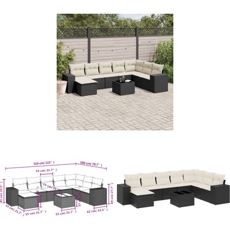 Salon de jardin 9 pcs avec coussins noir résine tressée - Ensemble Salon De Jardin - Meuble De Jardin - Salon Exterieur - Résine Tressée - Rotin Synthétique - Home & Living (1/3)