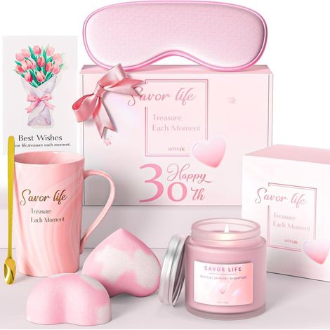 Geburtstagsgeschenk Set für Frauen Tasse, Kerze, Badesalz, Augenmaske (1/5)