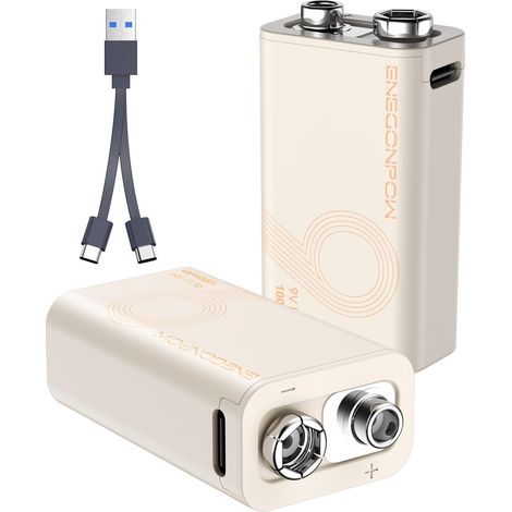 Piles Rechargeables 9V USB-C (Lot de 2) Piles au Lithium de 1000 mAh offrant Plus de 1000 Cycles de Charge, pour détecteurs de fumée, Microphones, Jouets et appareils médicaux (1/5)