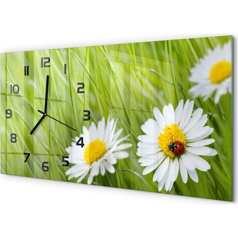 Horloge Murale Panoramique Artistique 60x30 cm Verre Trempé Design Original Marguerite (1/5)